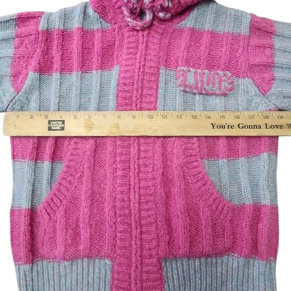 LoveShackFancy Tirzah Pink and Gray Striped Hooded Zip Up Sweater. Sz. XXS - Picture 5 of 7